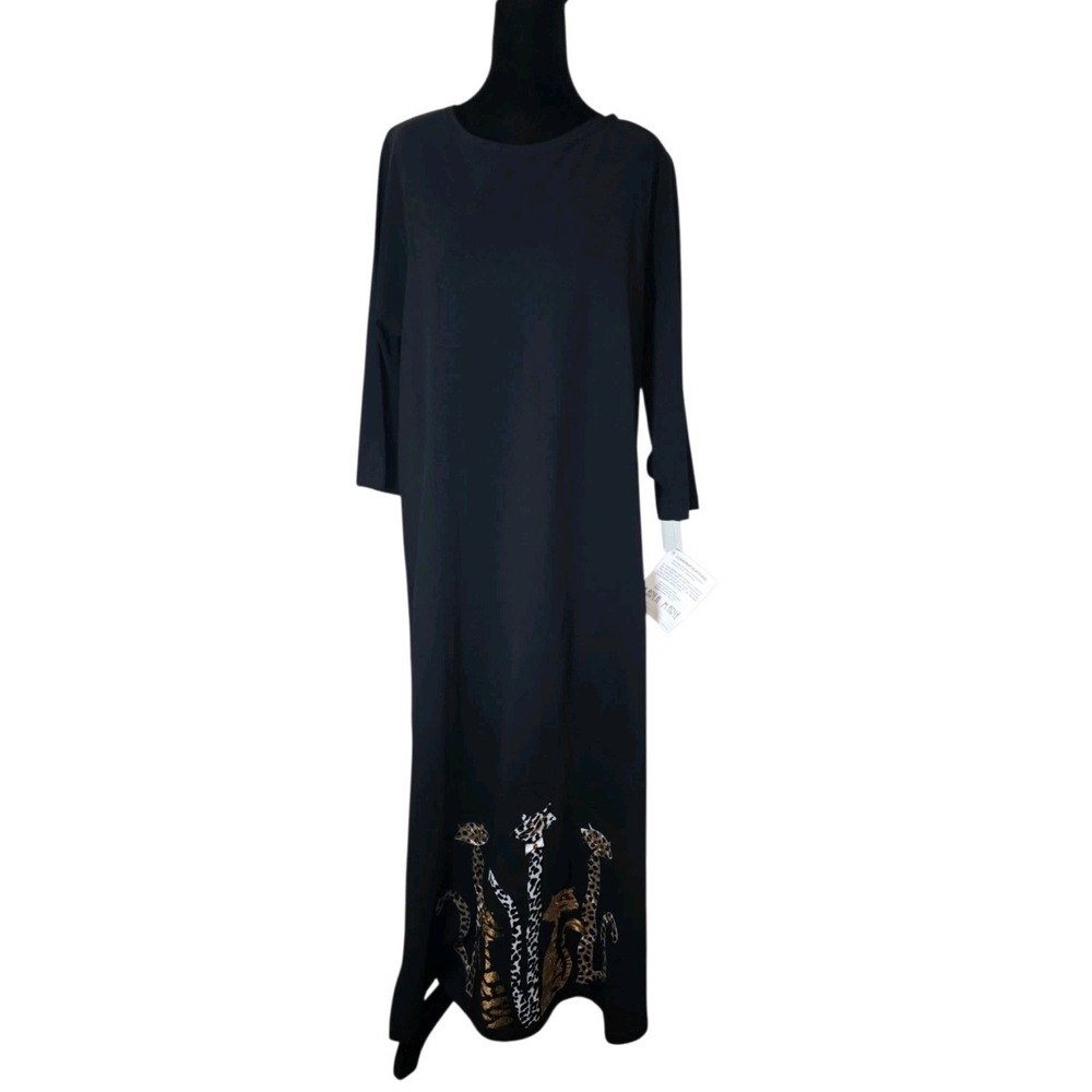 Karla Marie Black Cat Applique Maxi Dress NWT USA Made Loungewear Large